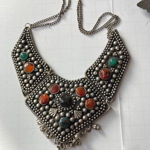 Tribal Necklace + earrings  semi precious stones large dramatic